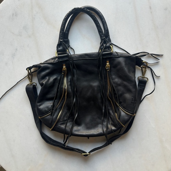 Linea Pelle Leather Tassel Bag in Black - Picture 1 of 11